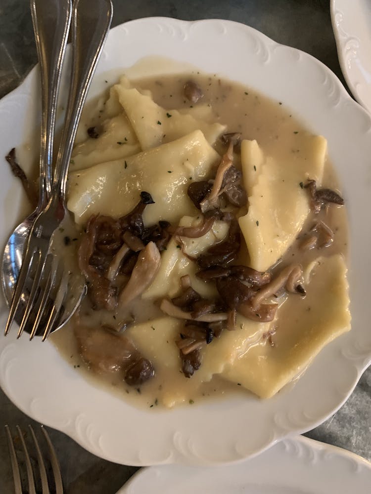 a plate of food with a fork