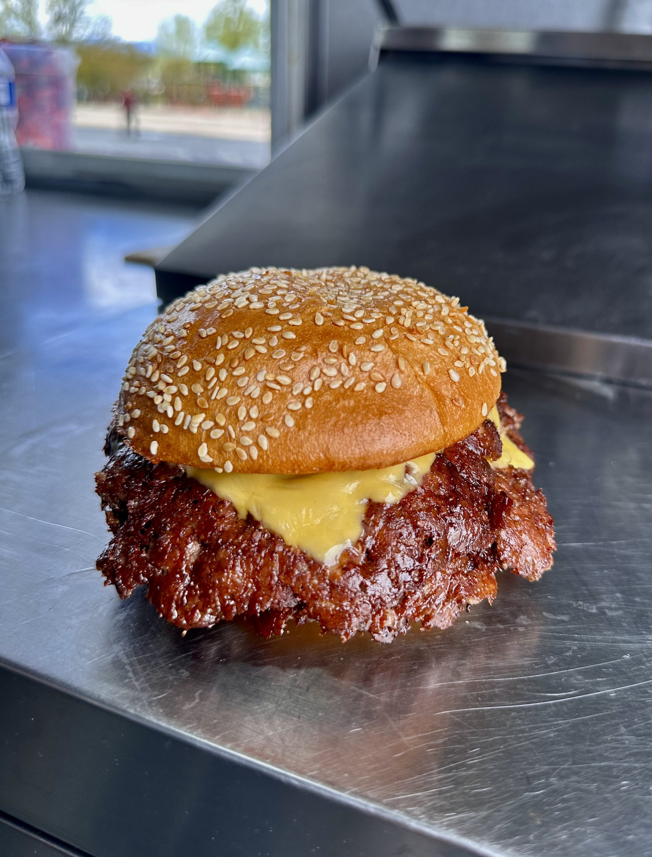 a close up of a sandwich sitting on top of a table