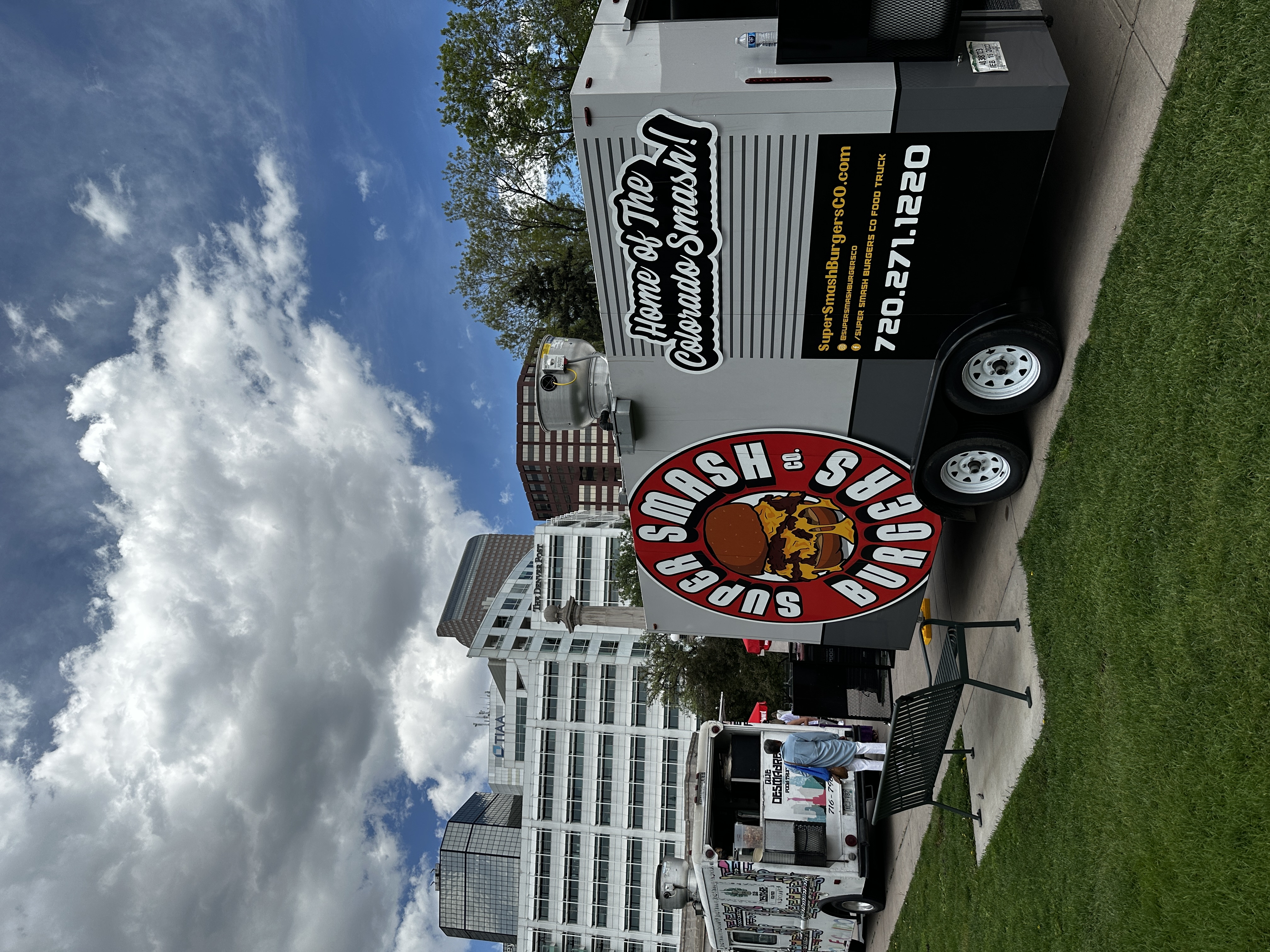 a truck is parked in the grass