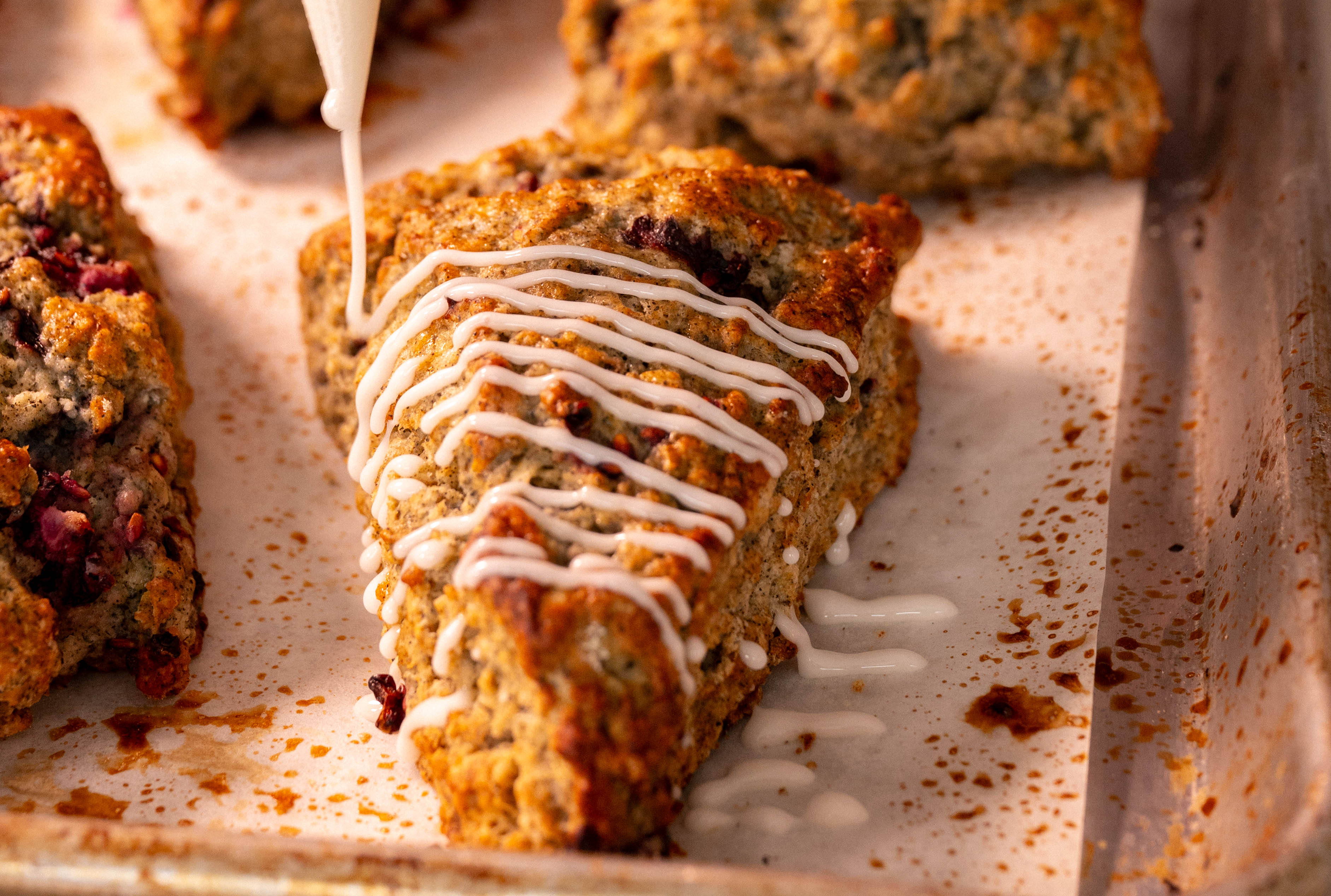 a close up of a plate of food with a slice cut out