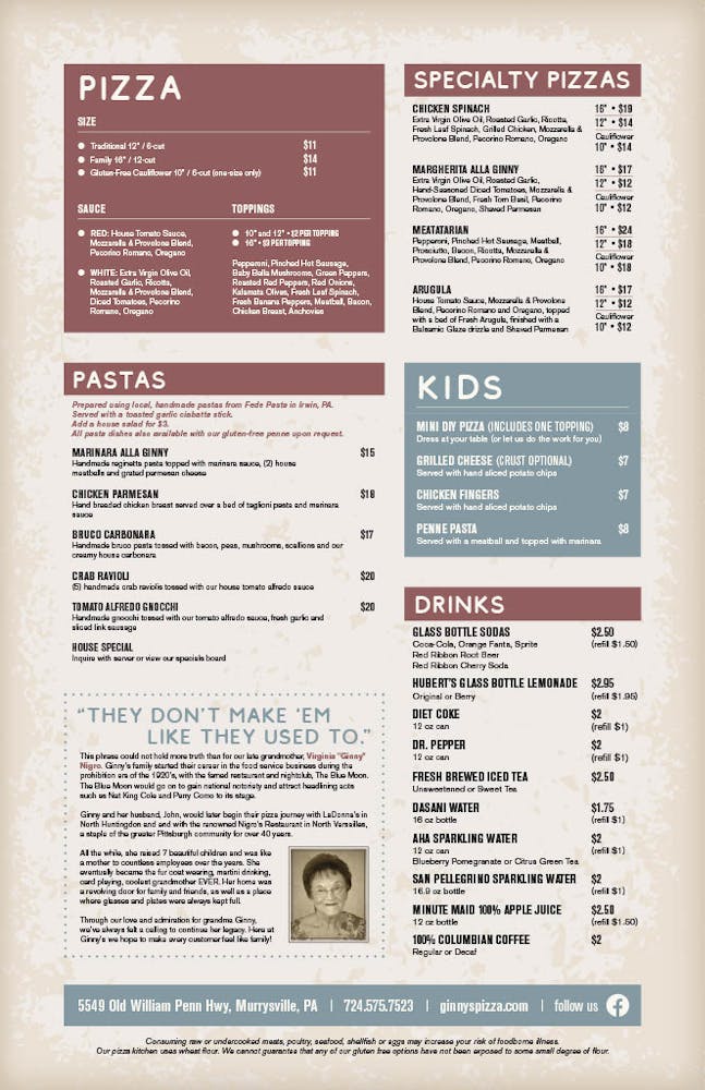 Menus Ginny's Neighborhood Pizza Joint