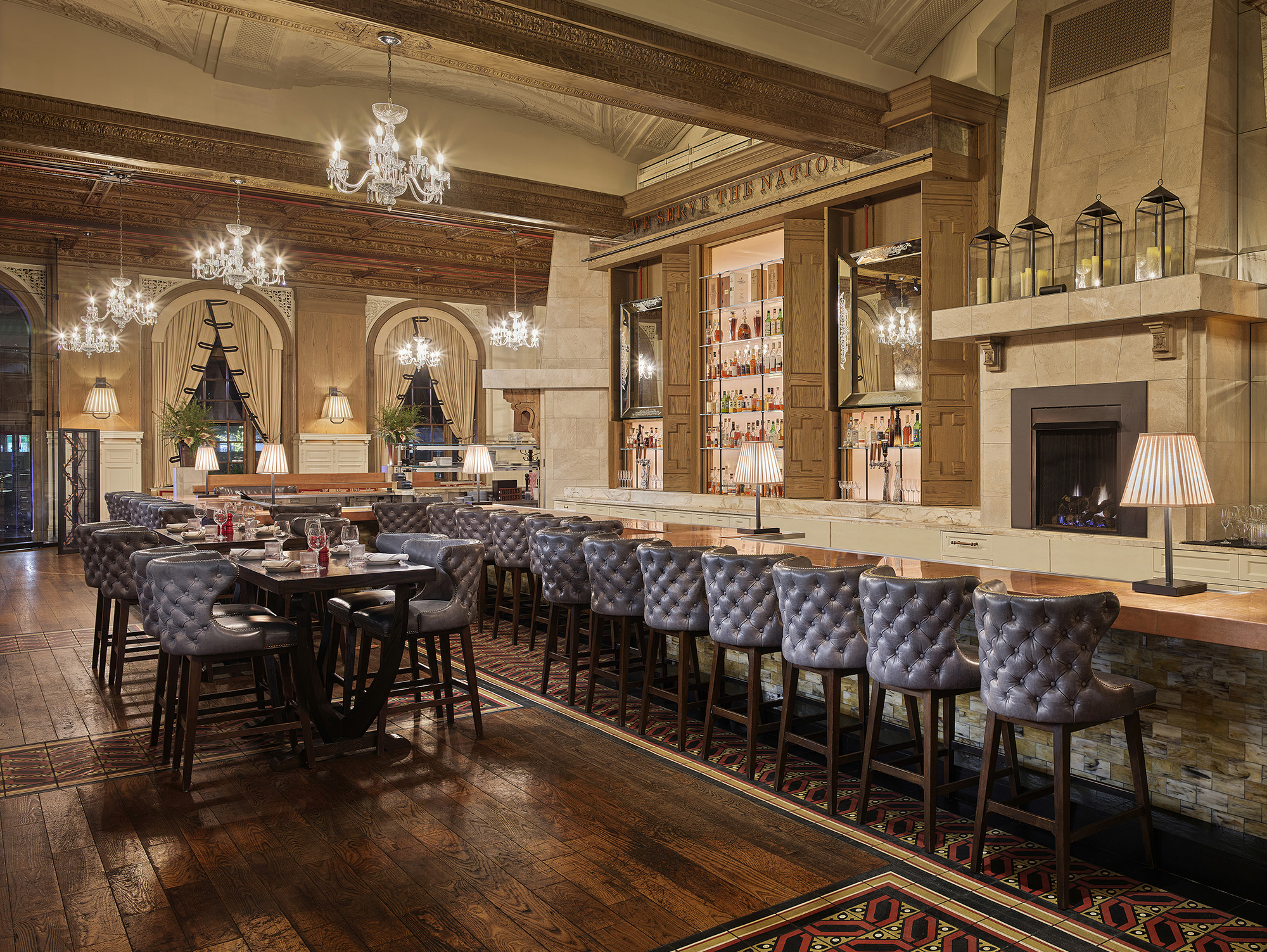 The long bar and dining room at OAK Long Bar + Kitchen