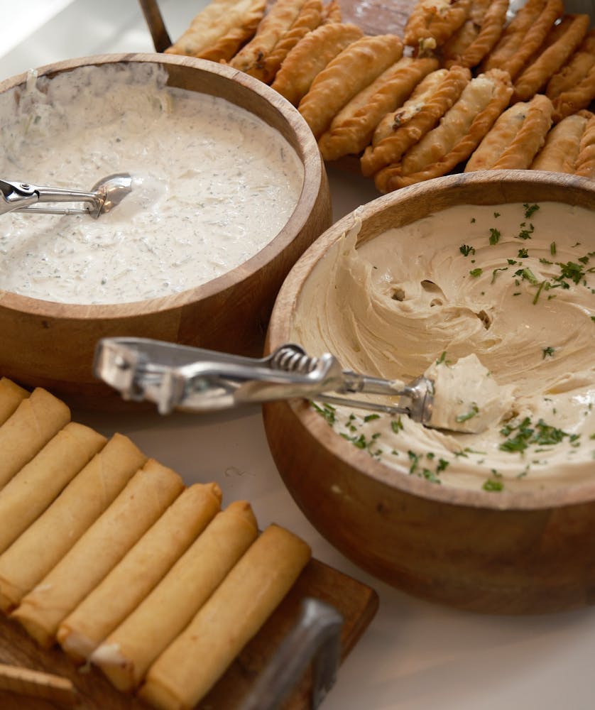 Naya hummus and cucumber yogurt (great sources of protein) served at Montvale grand opening. Be sure to stop by for delicious macro friendly meals for the whole family.