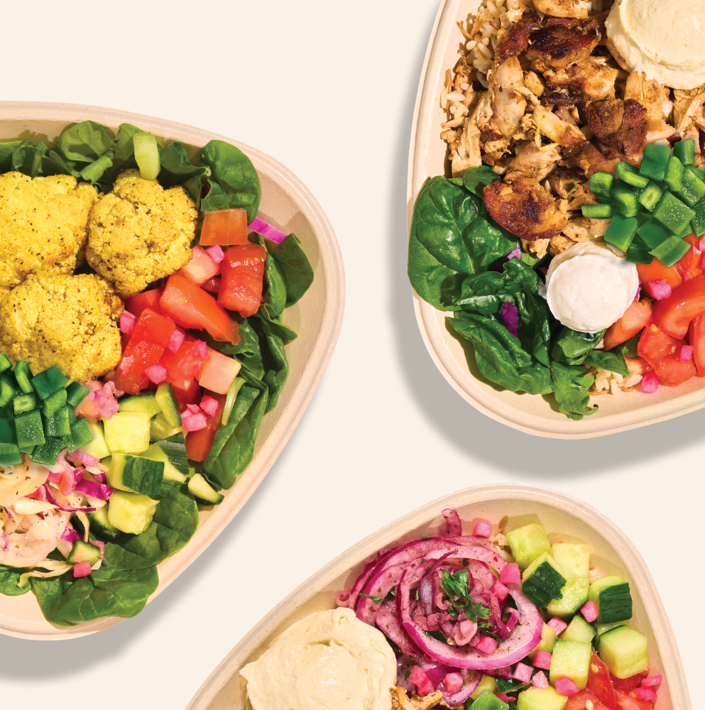 Naya bowls with different proteins and toppings