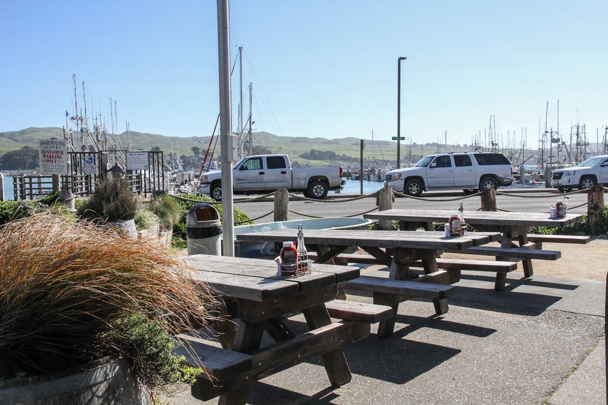 a bench in a parking lot