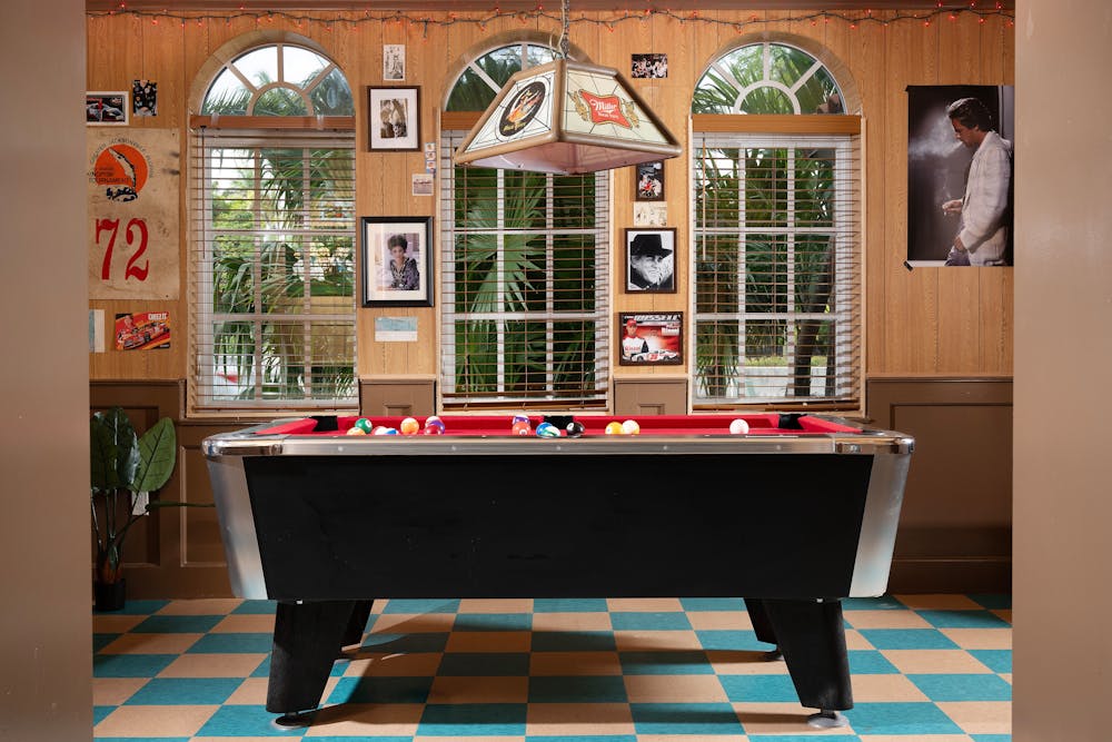 red pool table at Ray's Bar in Miami