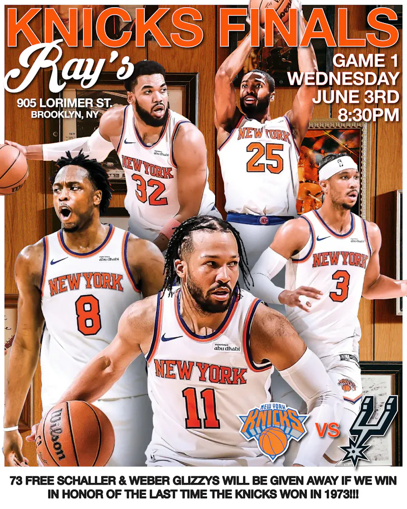 Knicks finals this Wednesday 73 free schaller & weber glizzys will be given away if we win in honor of the last time the knicks won in 1973!