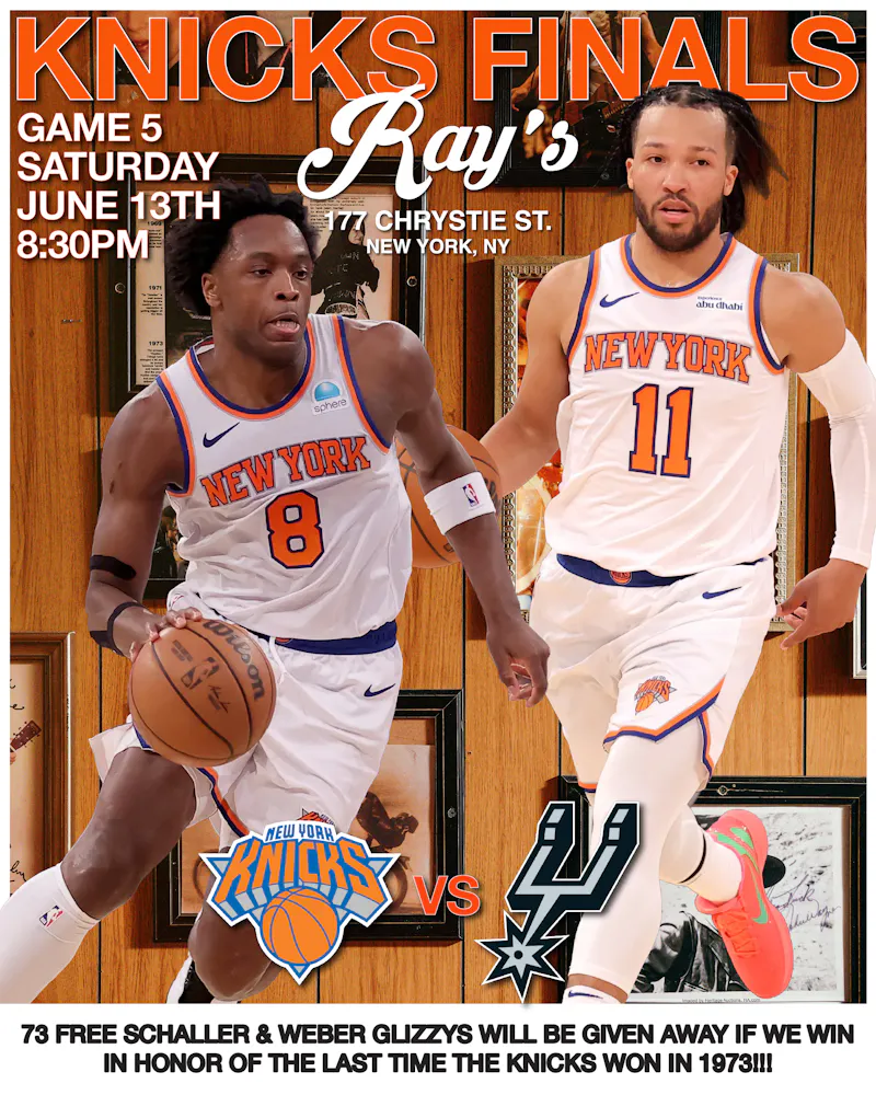 Knicks finals this Saturday 8:30 73 free schaller & weber glizzys will be given away if we win in honor of the last time the knicks won in 1973!