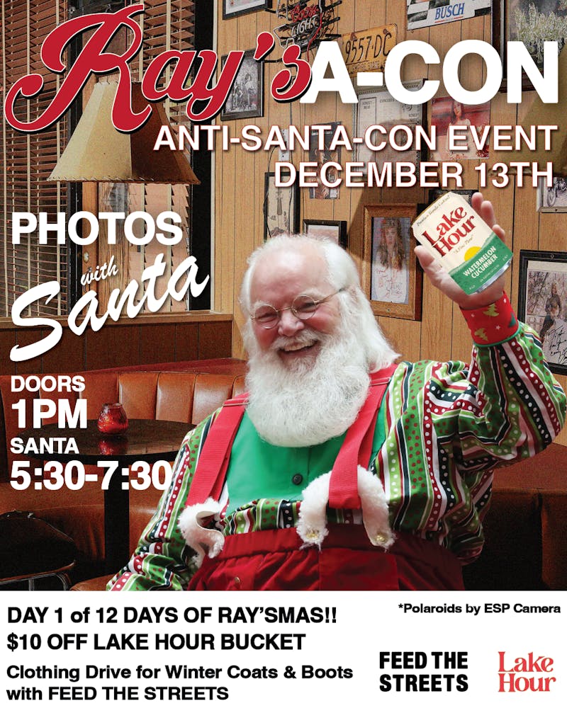 Holiday photos with the real Santa at 5:30 pm on 12/13 There will be a clothing drive for winter boots and coats for feed the streets