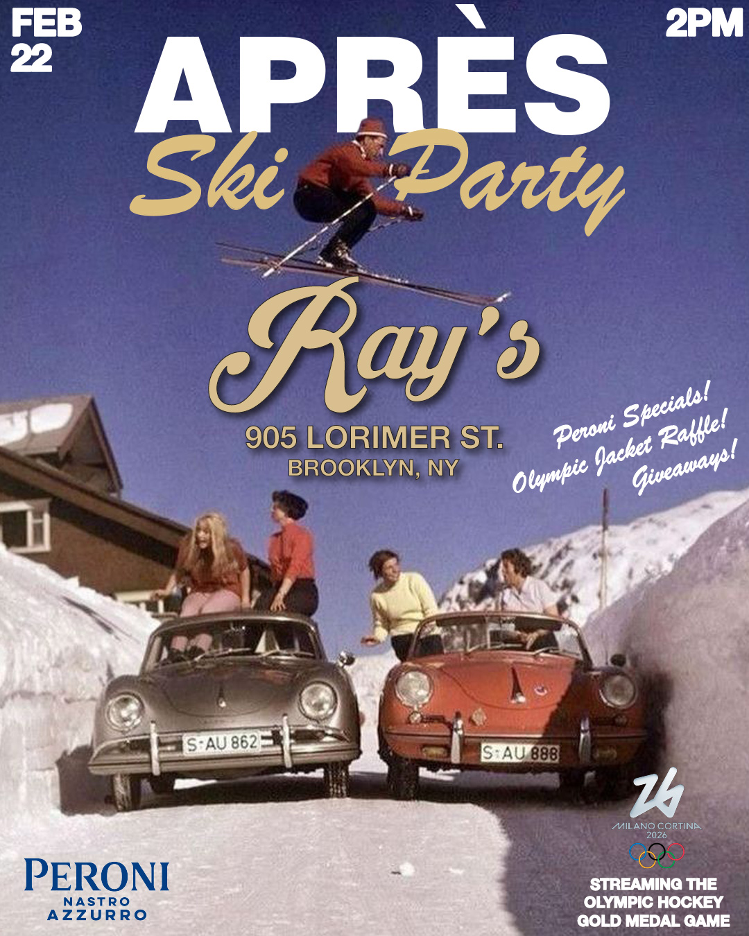 Sunday the 22nd  join us as we stream the   Olympic hockey gold medal game  peroni specials, olympic jacket raffle, & more giveaways