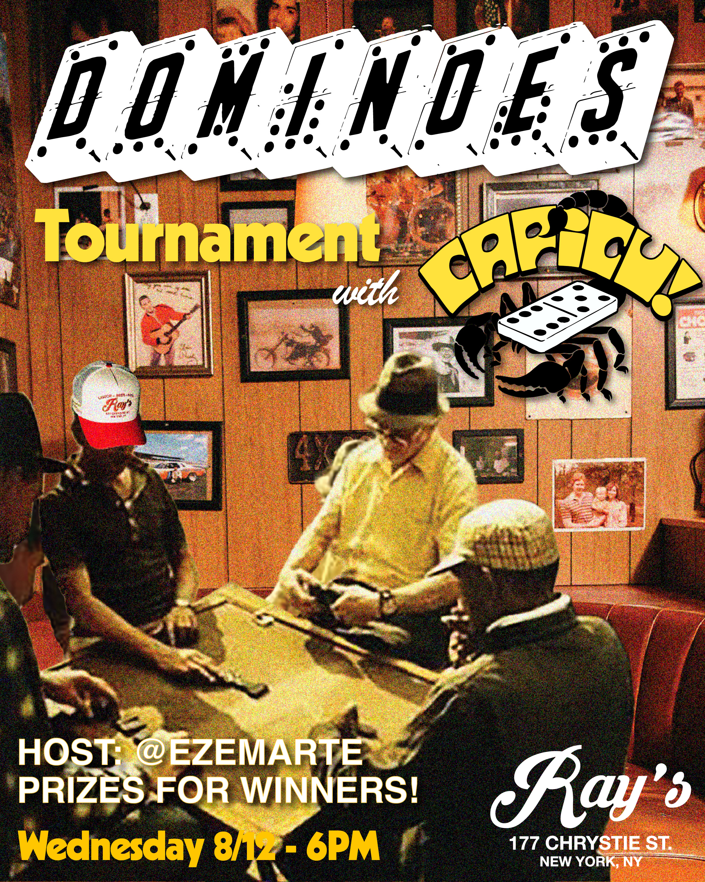 Dominoes Tournament with Capicu!  Hosted by @EZEMARTE  Prizes for Winners! Wednesday 8/12 at 6 PM