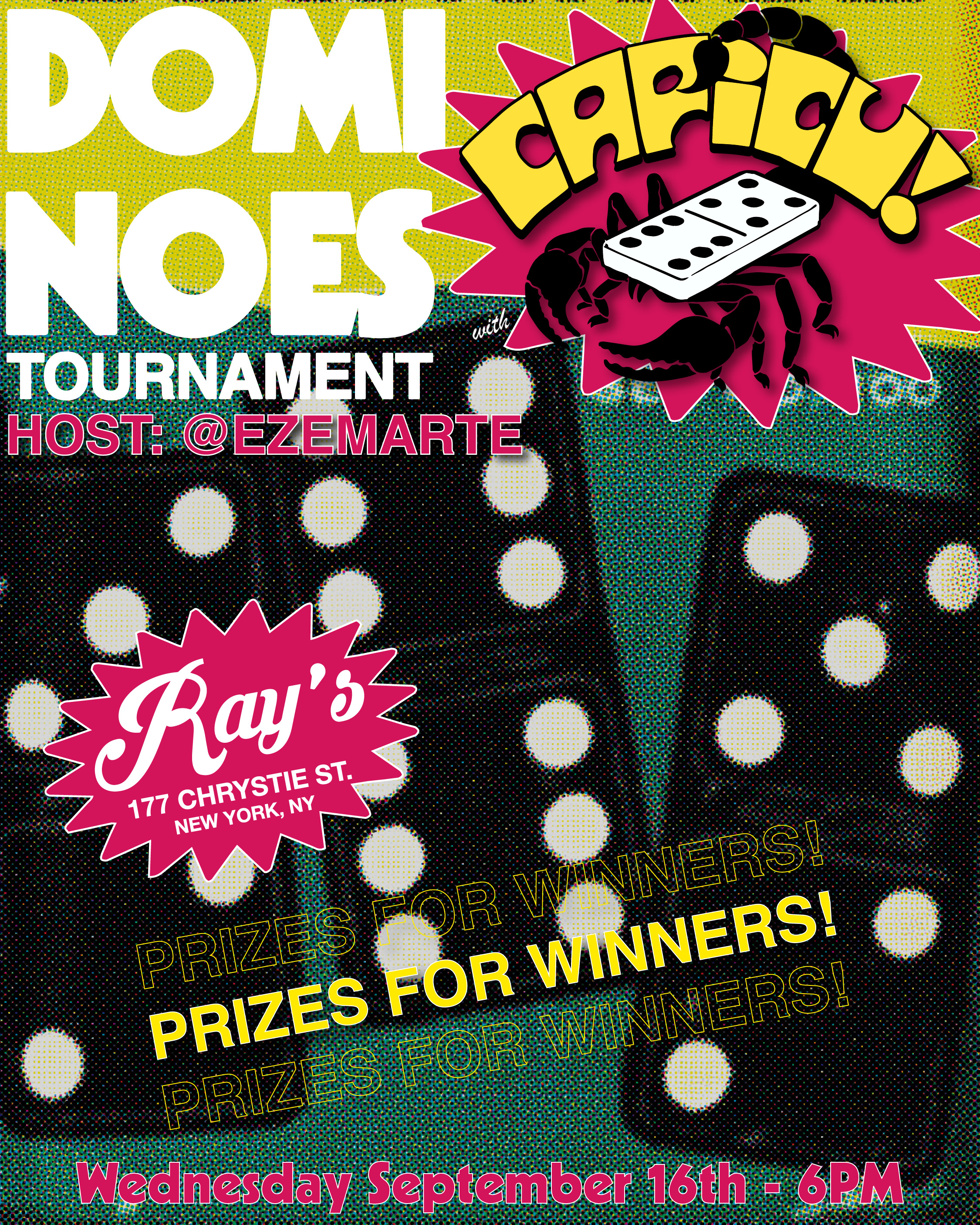 dominoes tournament   hosted by @ezemarte  wednesday 9.16 6pm  prizes for winners!