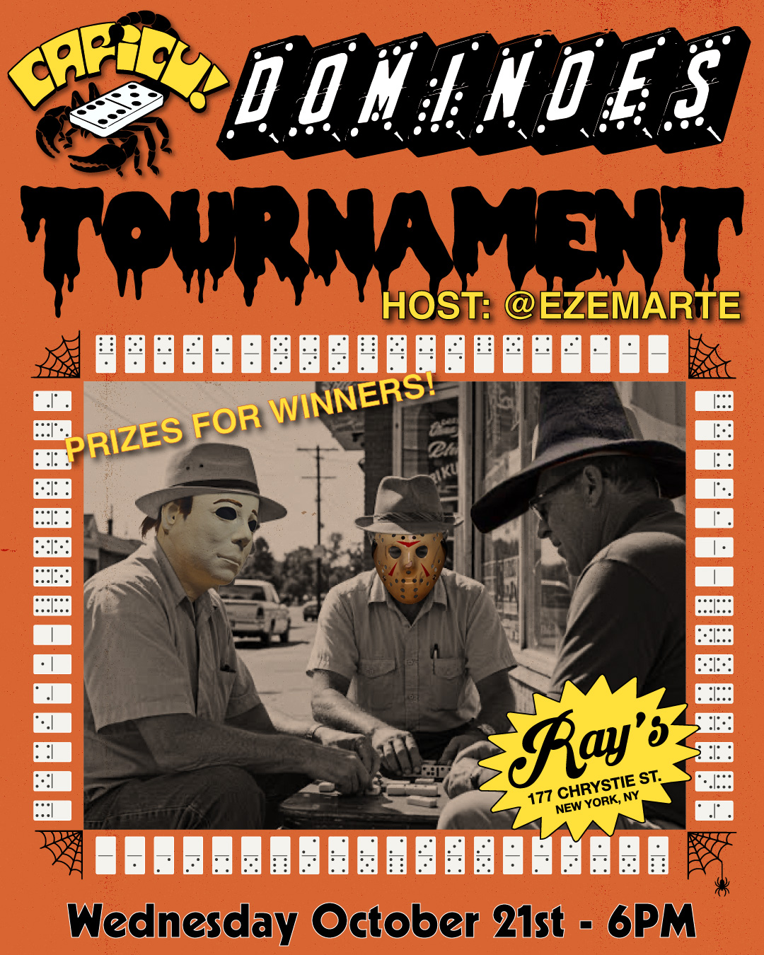 Dominoes Tournament with Capicu!  Hosted by @ezemarte  10/21 6PM   Prizes for winners!
