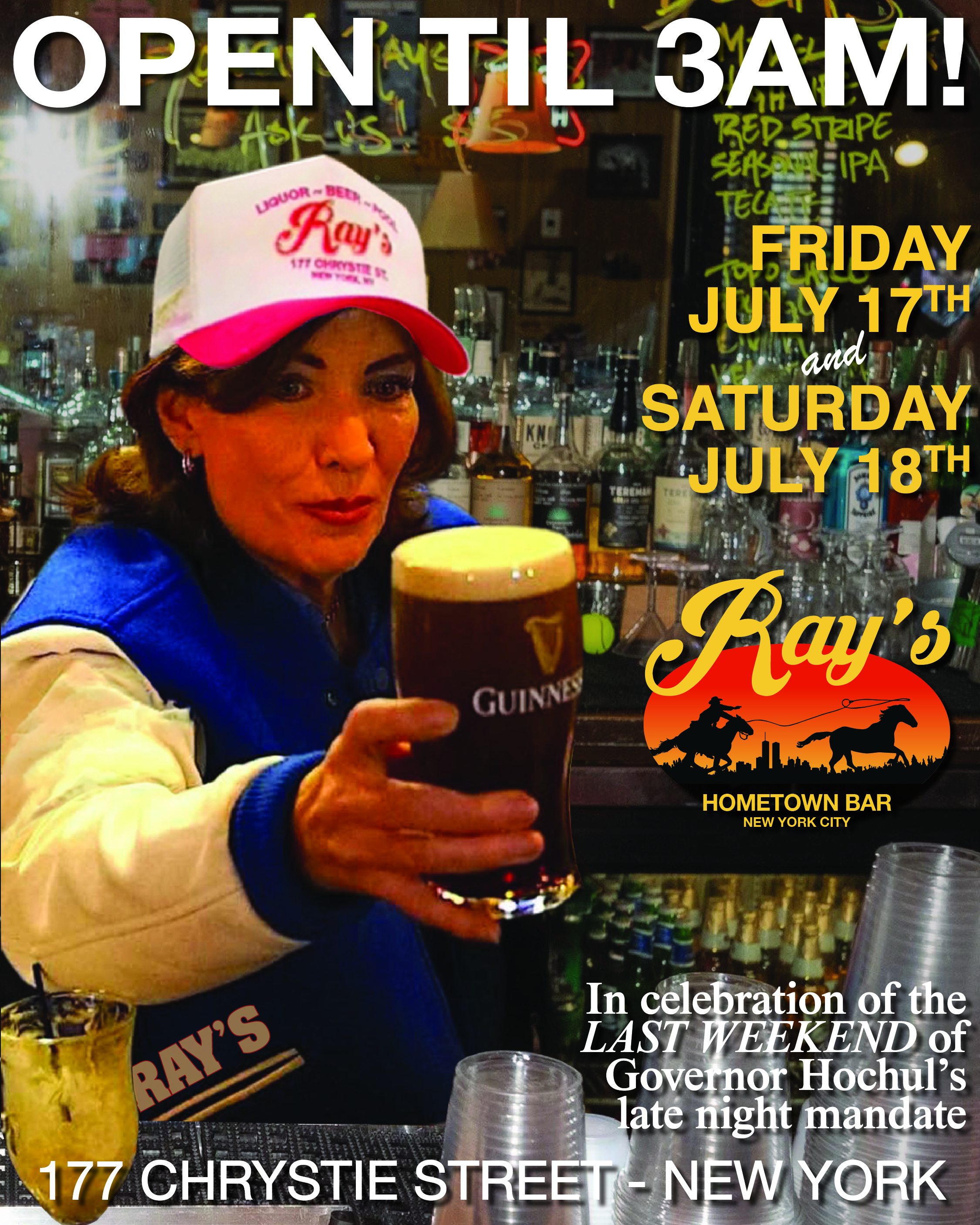 Open Til 3am!   In celebration of the LAST weekend of  Governor Hochul's late-night mandate