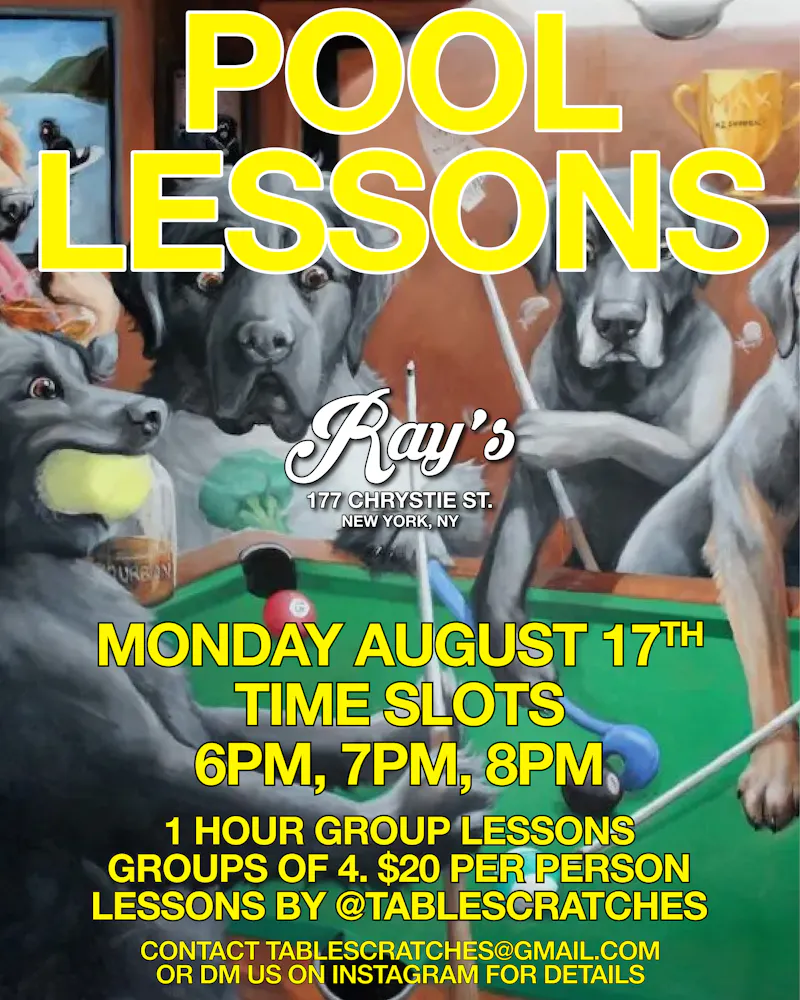 Pool Lessons Monday 8/17 6PM, 7PM, 8PM 1 Hour Group Lessons // Groups of 4 $20 per person lessons by @tablescrathces contact tablescrathces@gmail.com or DM us on Instagram for details