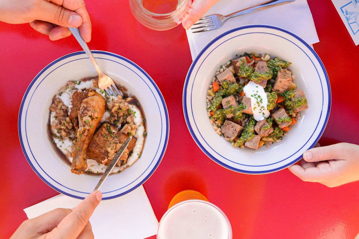 overhead shot of loveski dinner dishes