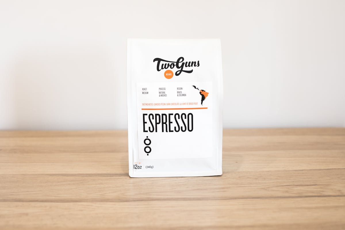 Photo of Espresso (Blend)  Start your day (and afternoon, and evening) with our smooth and flavorful espresso. On its own or with your favorite milk, this signature two-bean blend is the ultimate pick-me-up.