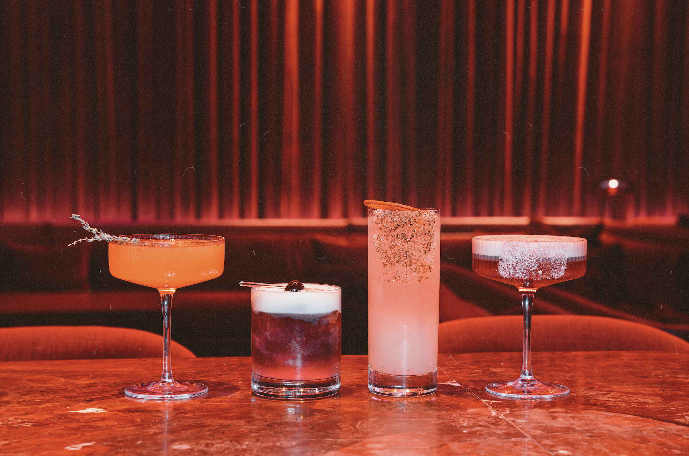 Craft cocktails displayed at Wax Rabbit speakeasy in Las Vegas, a cool bar and vinyl bar destination featuring live DJs, curated drinks, and an intimate nightlife experience.