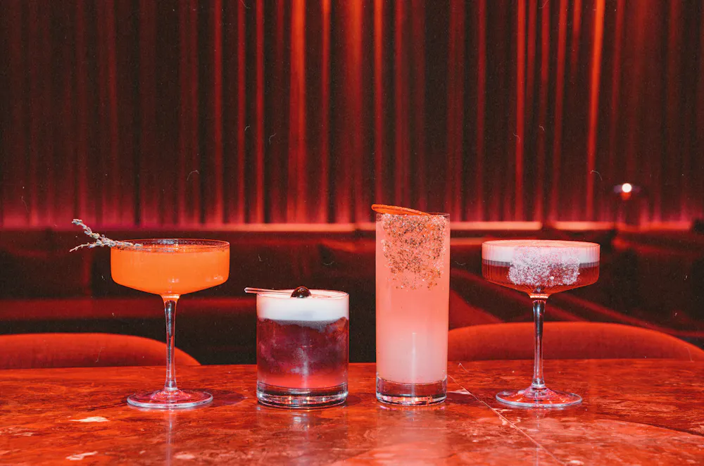 Craft cocktails displayed at Wax Rabbit speakeasy in Las Vegas, a cool bar and vinyl bar destination featuring live DJs, curated drinks, and an intimate nightlife experience.