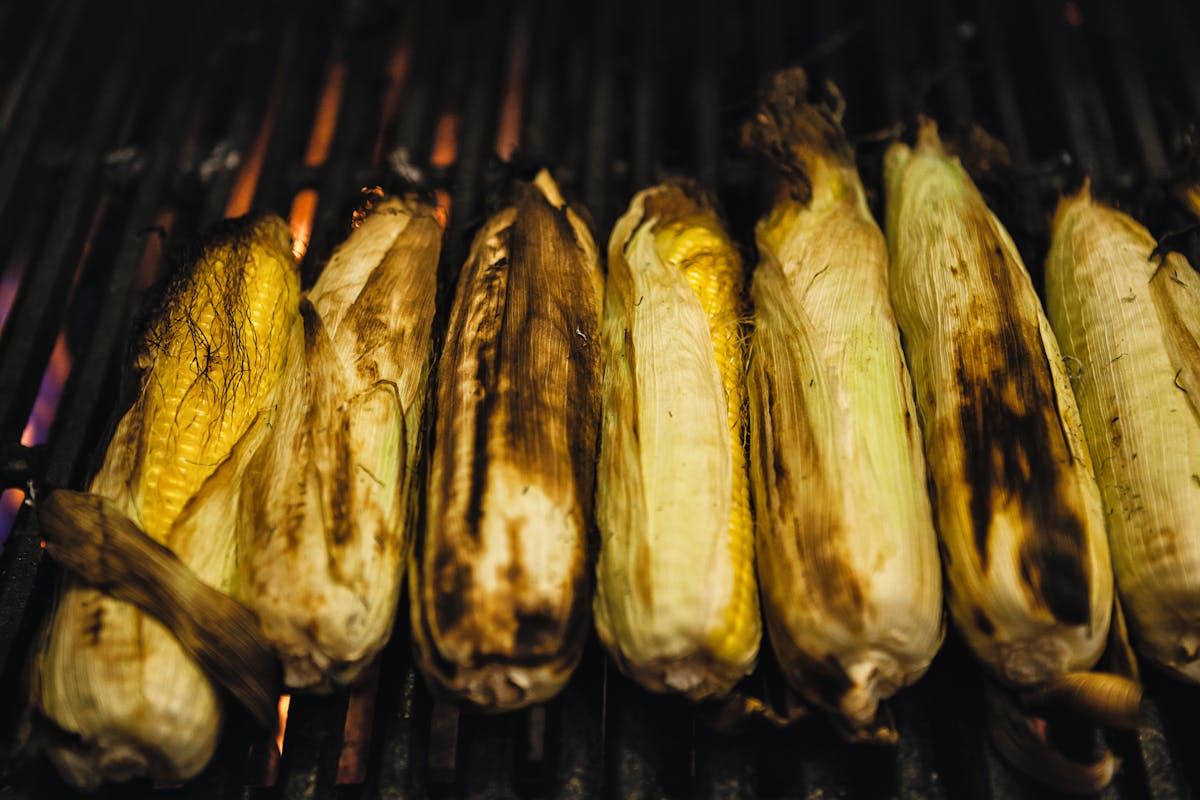 a bunch of food on a grill