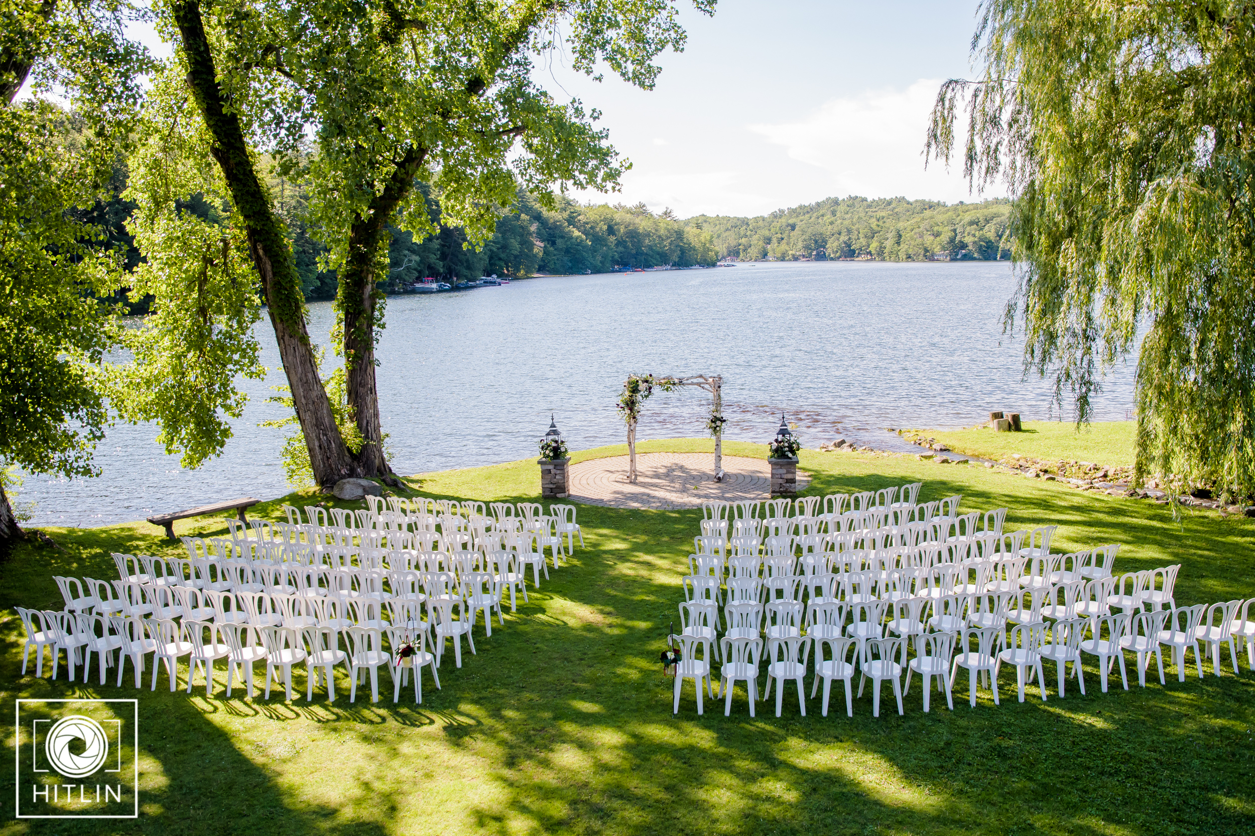 a group of people sitting on a bench next to a body of water