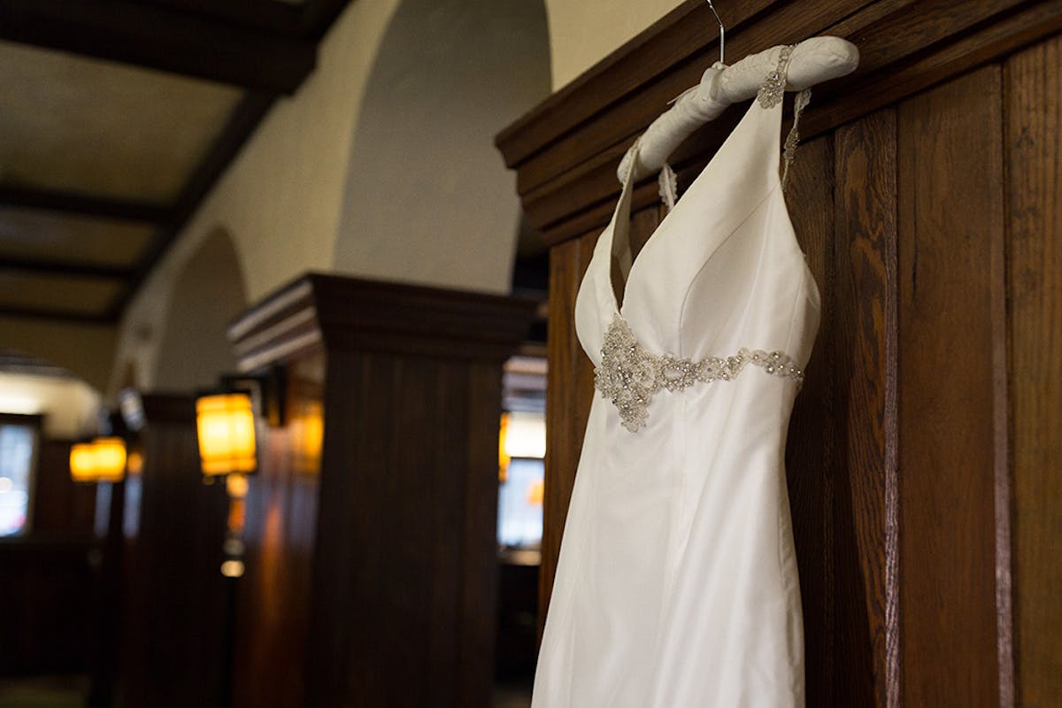 a close up of a wedding dress