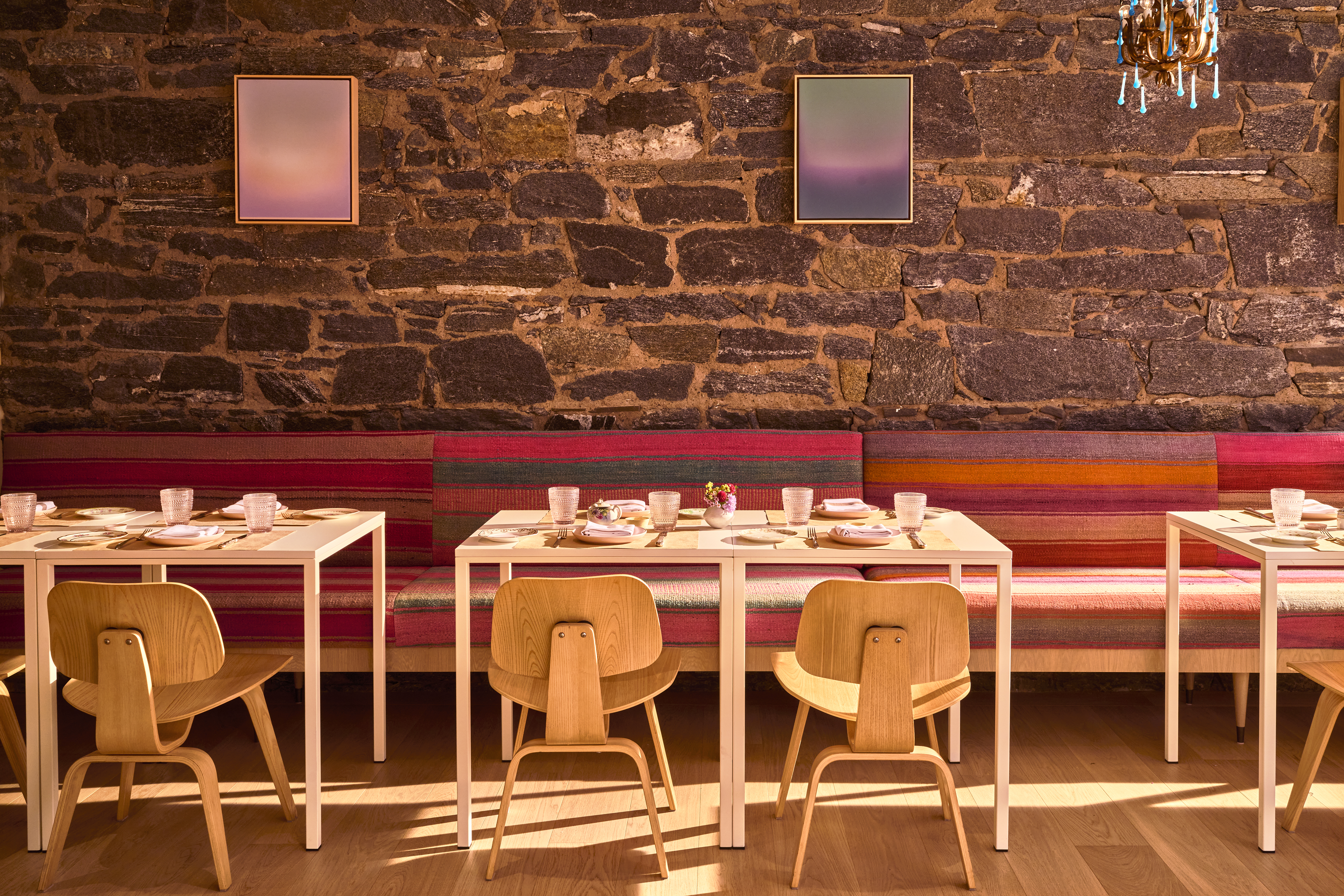 a chair sitting in front of a table