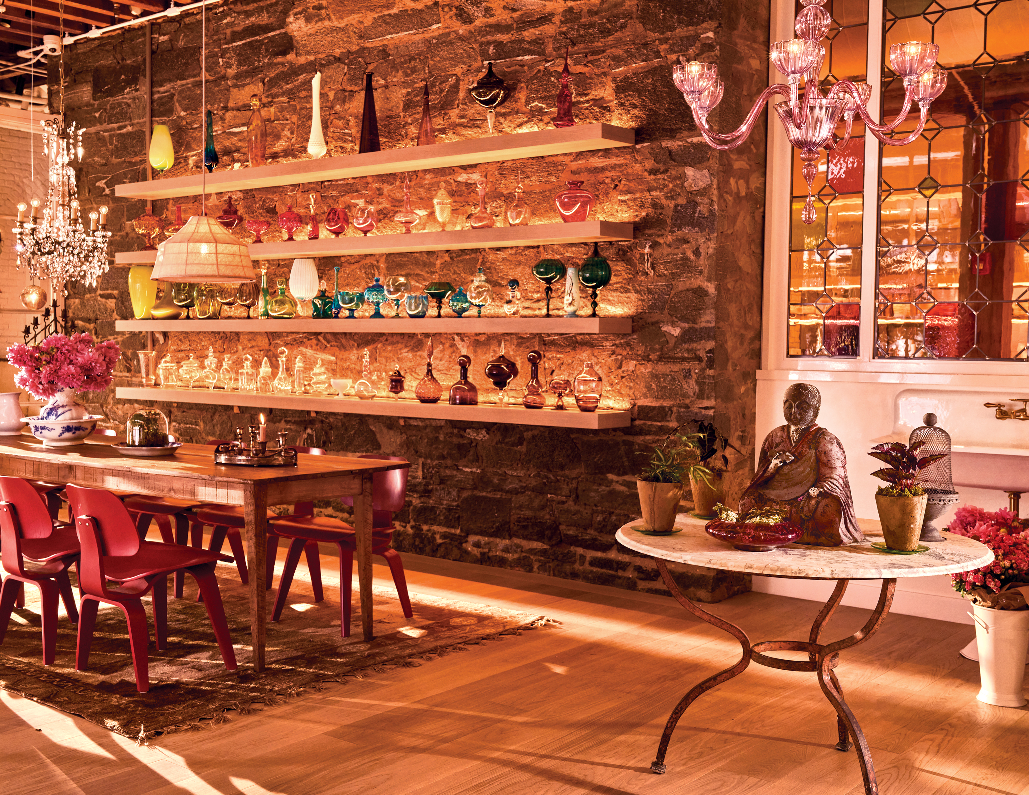 a group of people sitting at a table in a restaurant