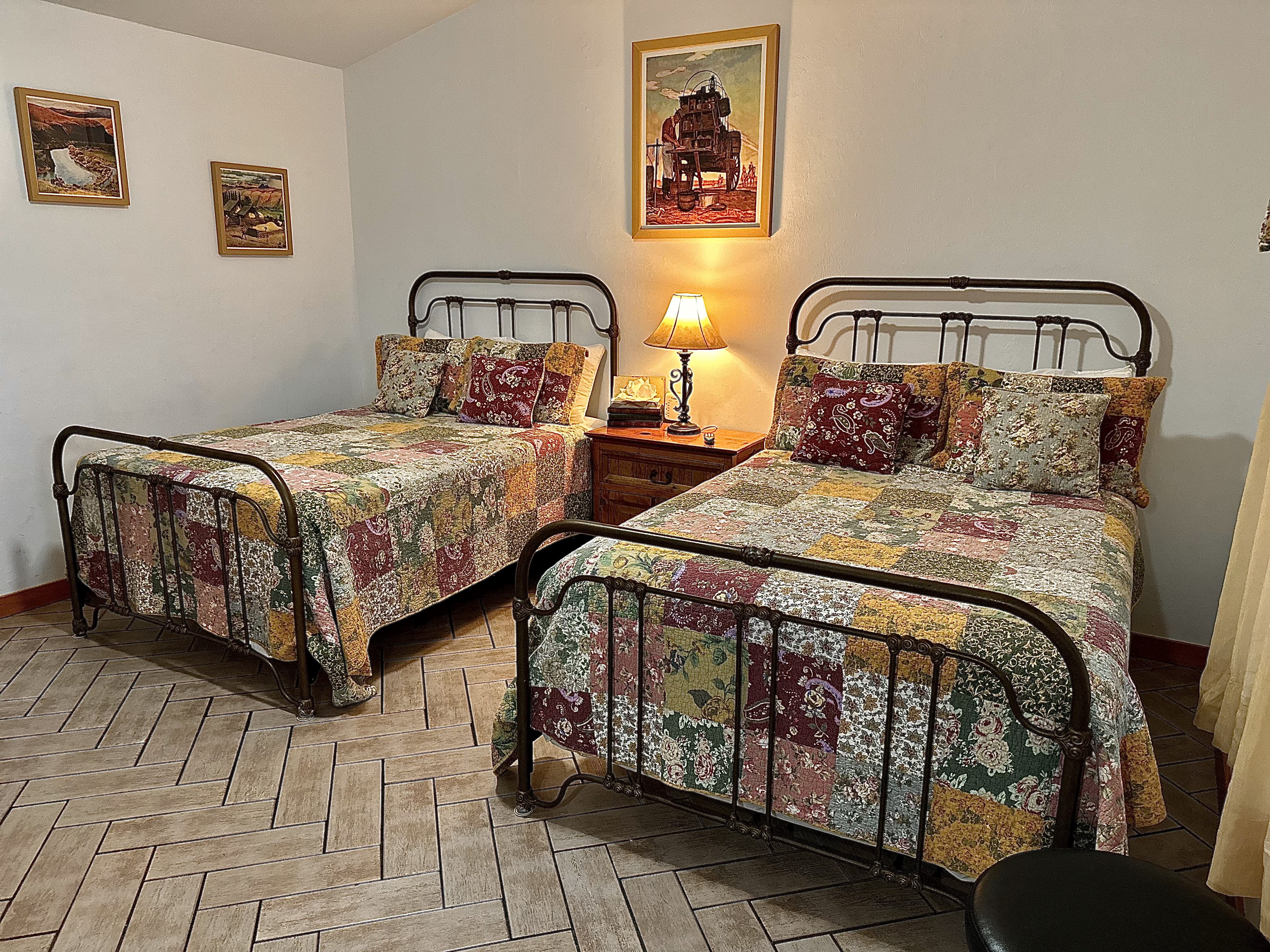 a bedroom with a bed in a room