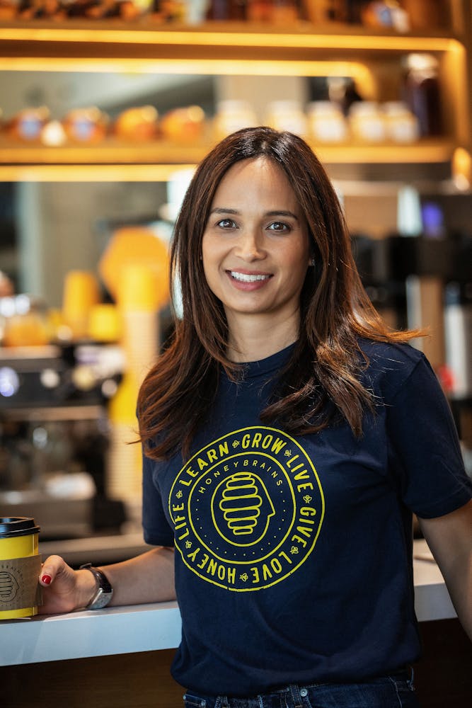 a person standing in front of a store
