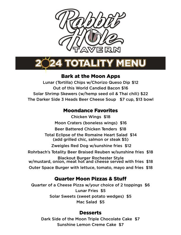 Menus | Rabbit Hole Tavern in Rochester, NY