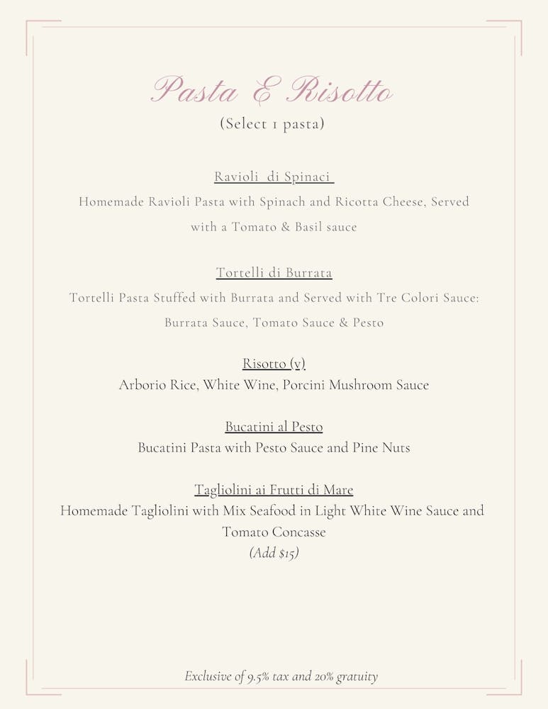 Special Dinner Menu Il Cielo