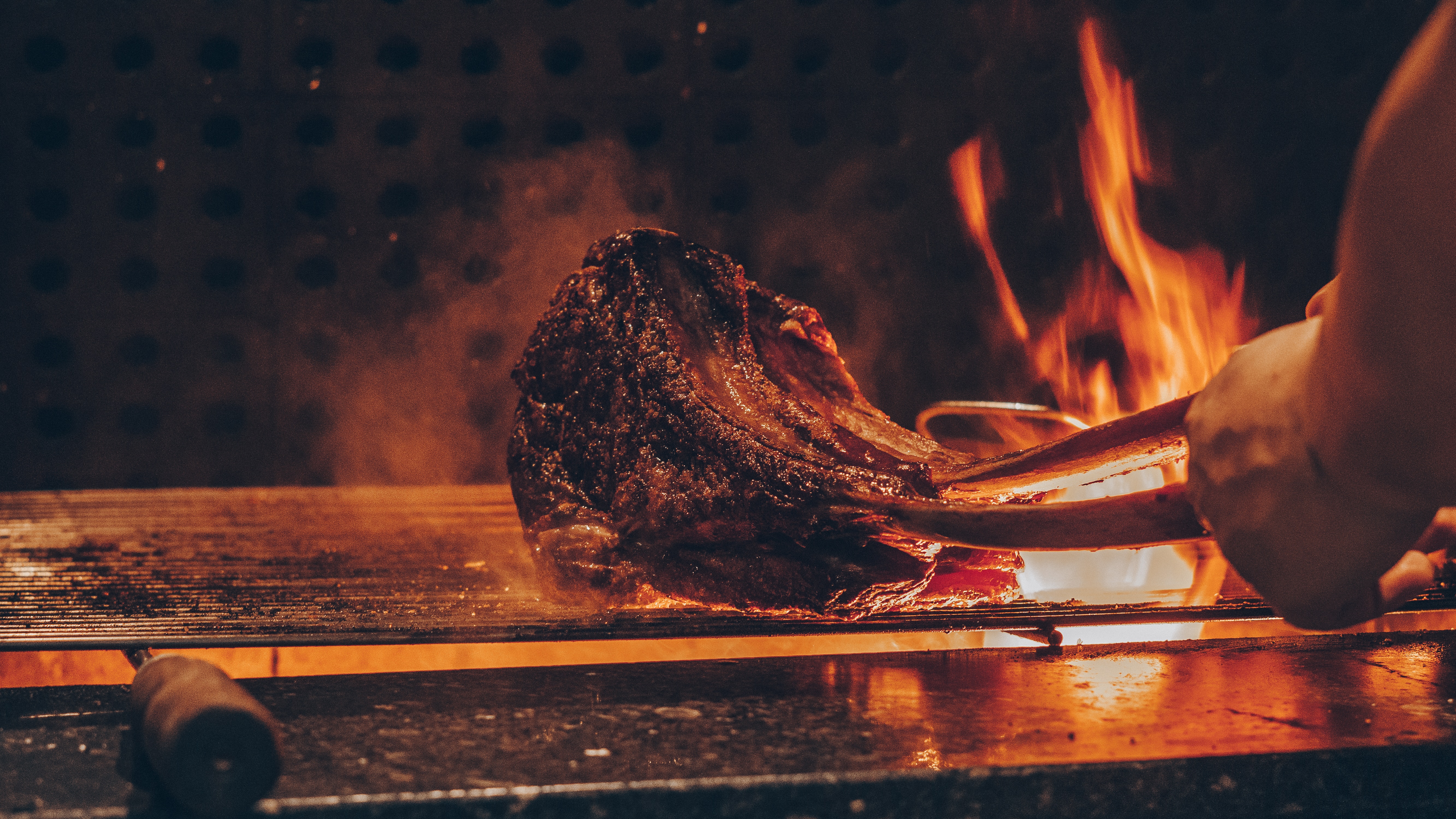 a close up look to a meet on an oven