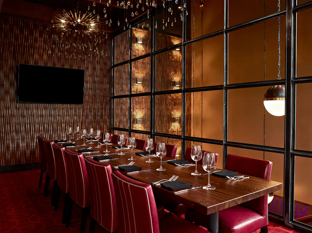 a kitchen with a table in a room