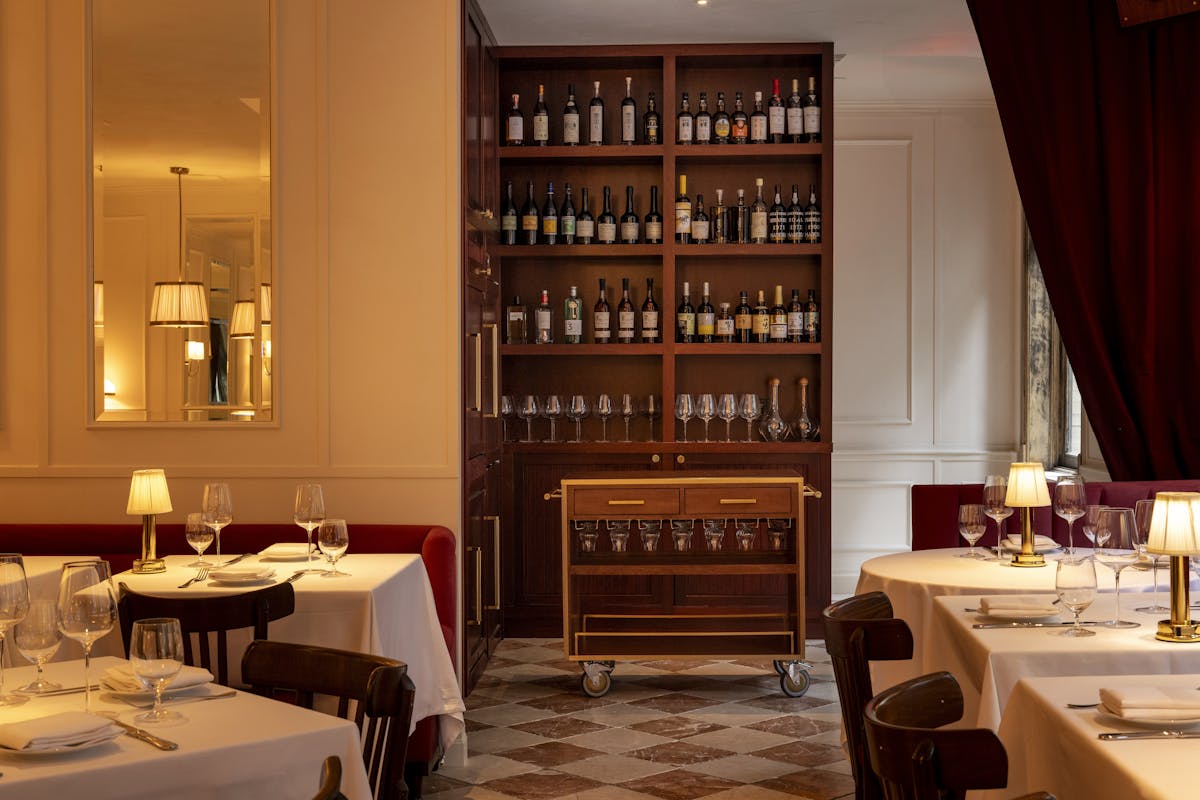 dining room with wine wall