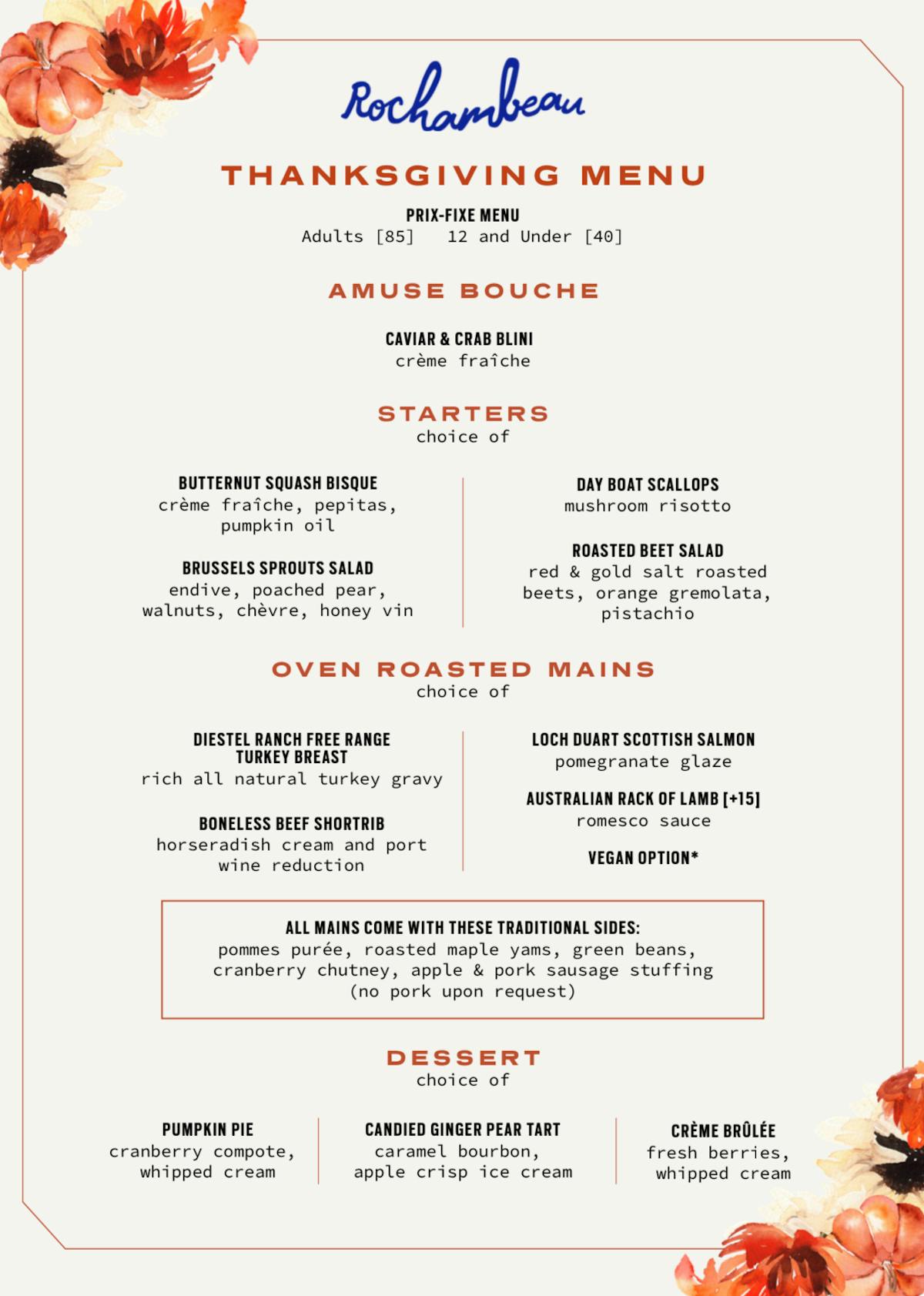 rochambeau thanksgiving prix fixe menu