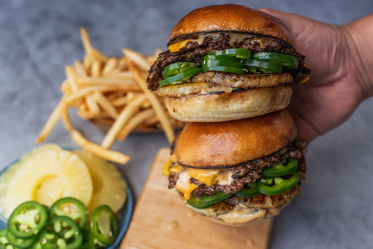 a sandwich with meat and vegetables