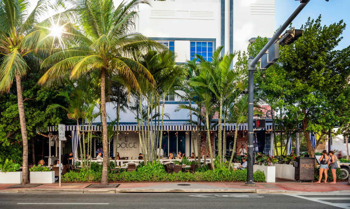 a palm tree in front of a building