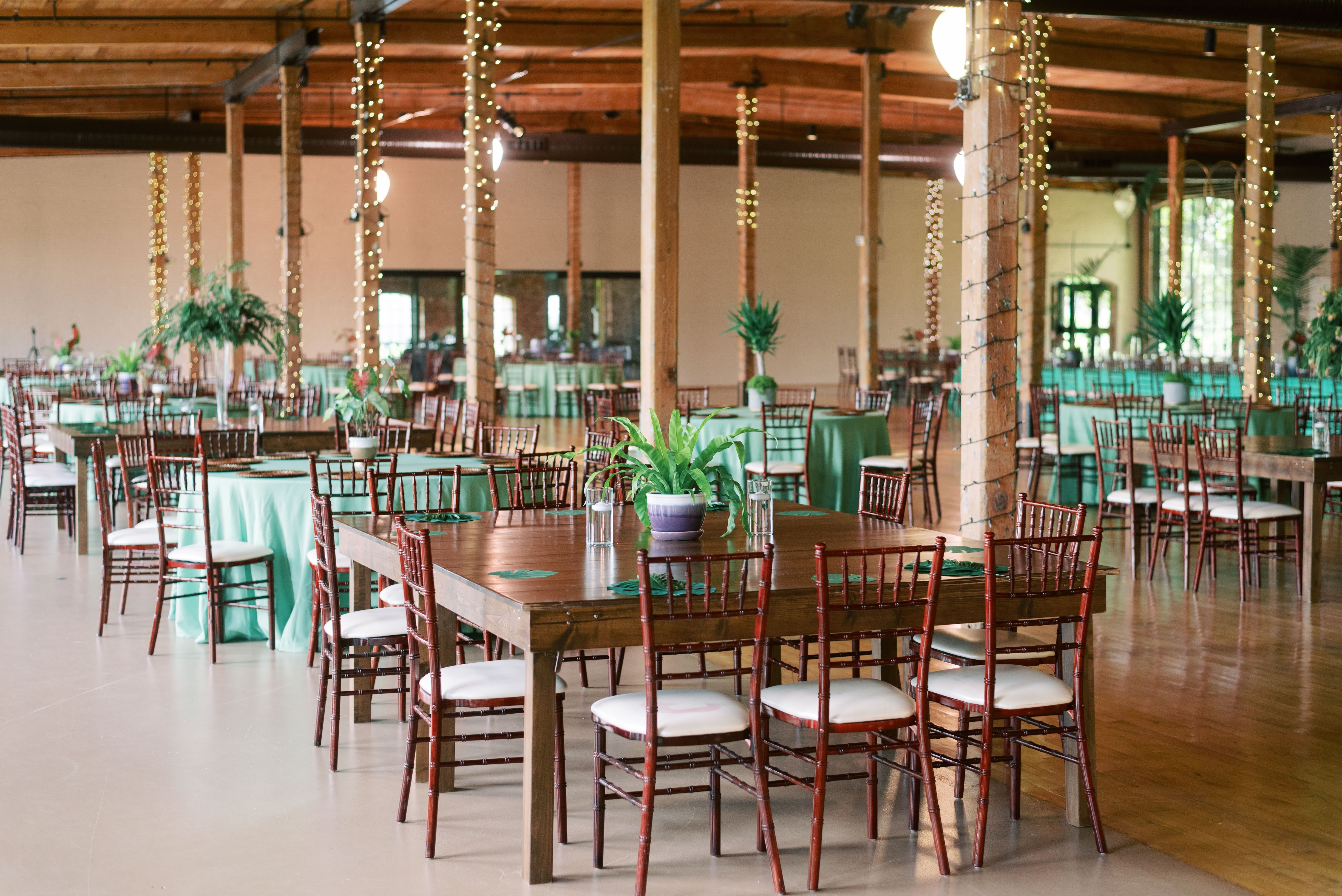 a room with a table and chairs