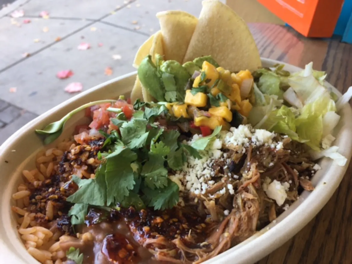 a bowl of food on a table