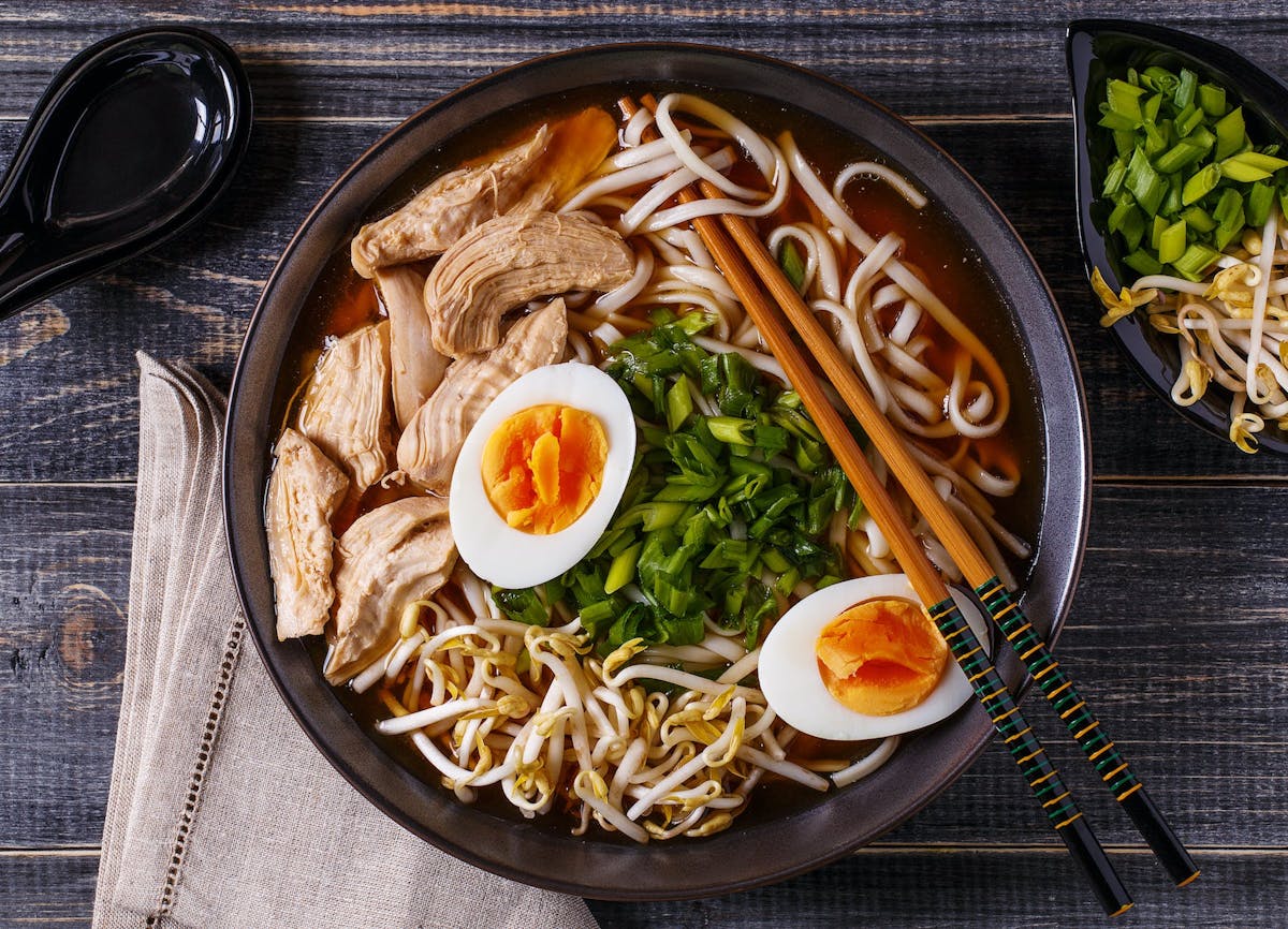 a dish is filled with food sitting on a table