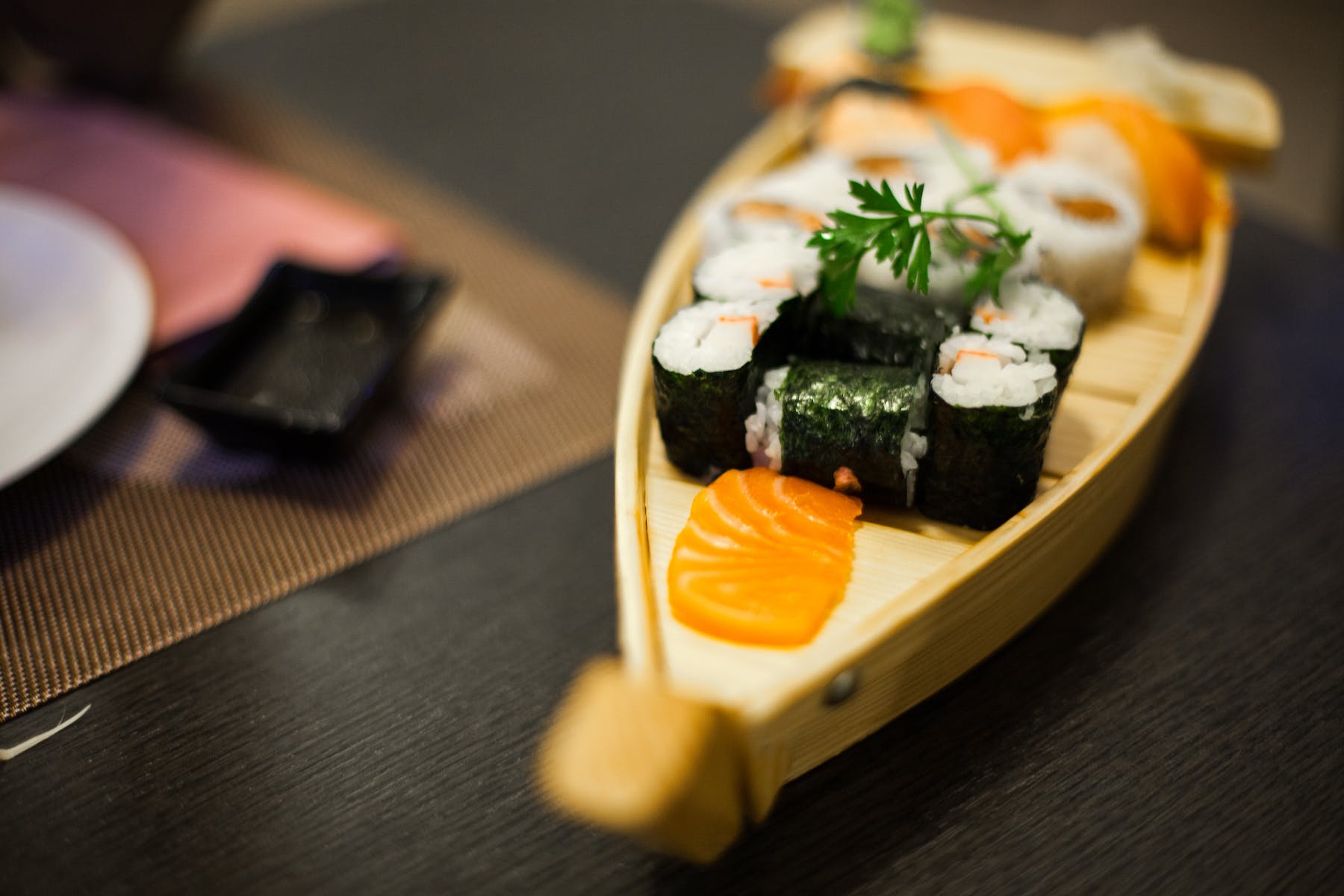 sushi on a wooden table