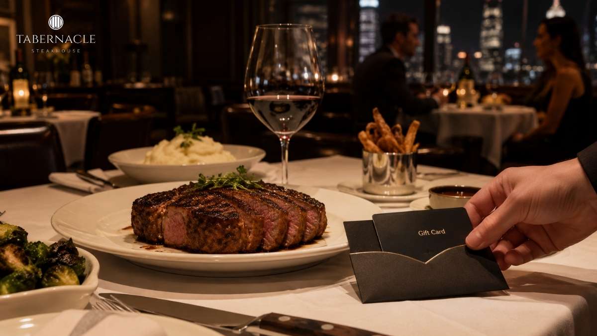 kosher-steakhouse-gift-card-sliced-steak-fine-dining-city-view