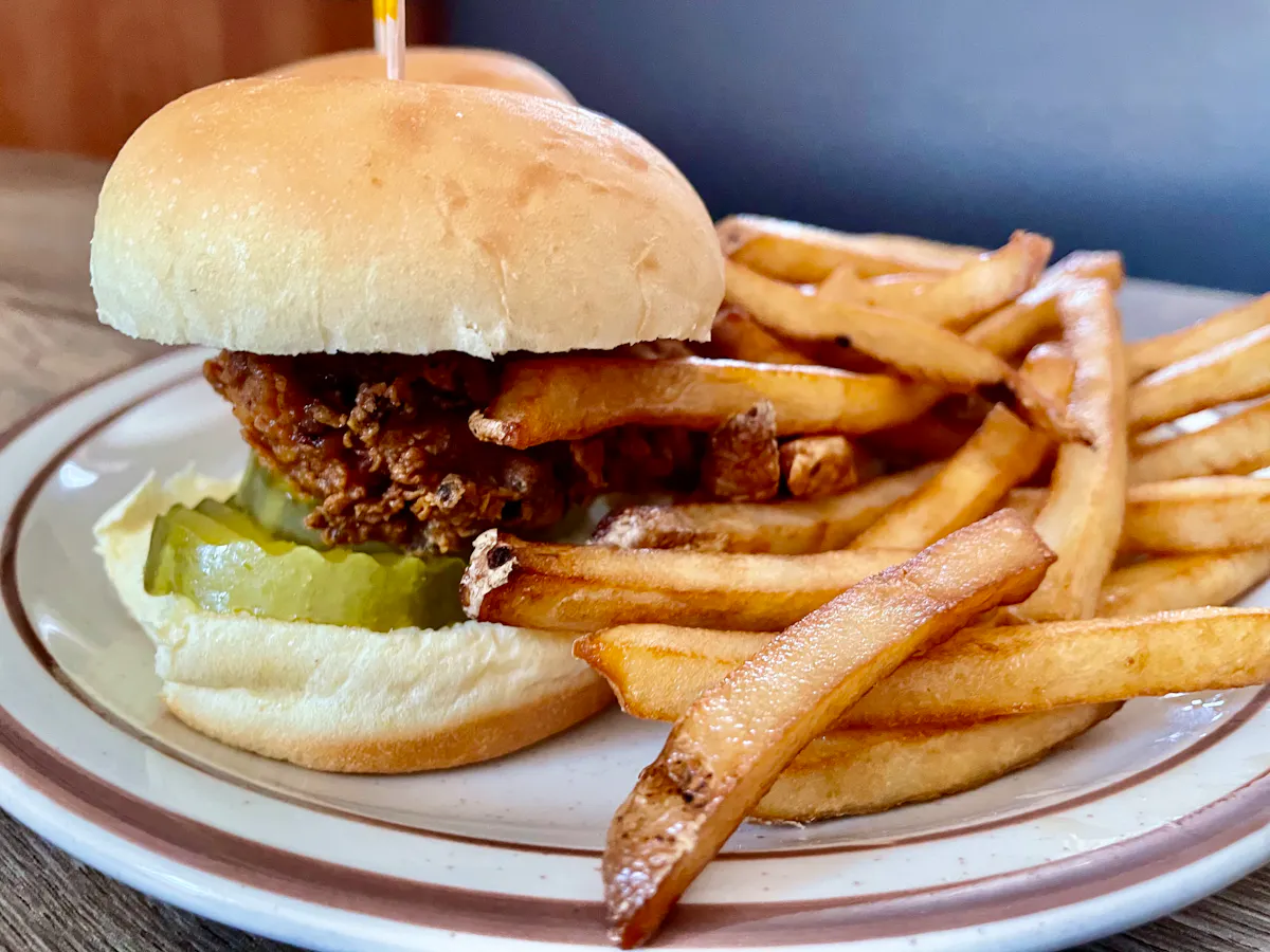 a close up of a sandwich and fries on a plate