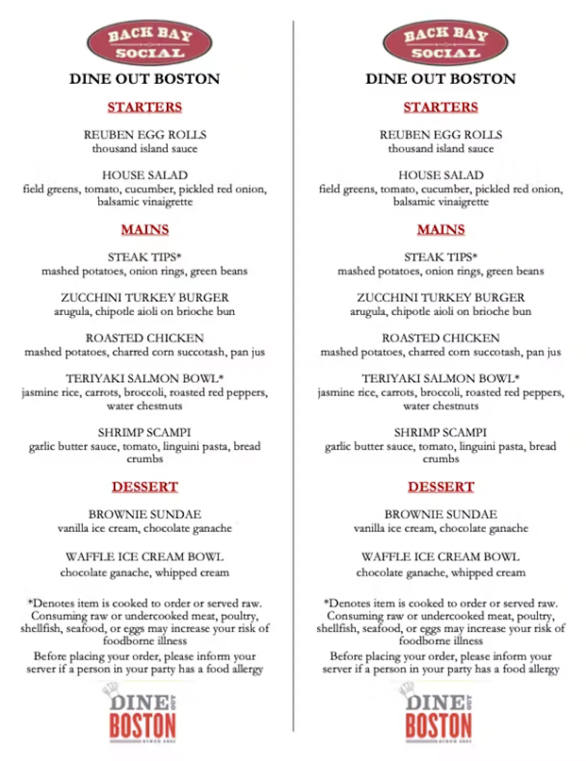 Back Bay Social's Dine Out Boston Dinner Menu | Back Bay