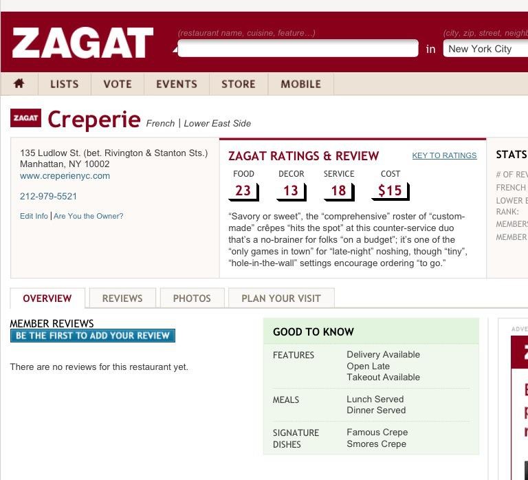 Creperie NYC - Zagat Review