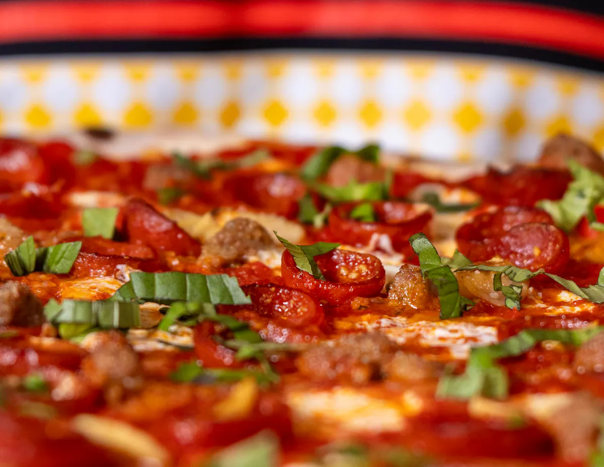 a close up of a pizza