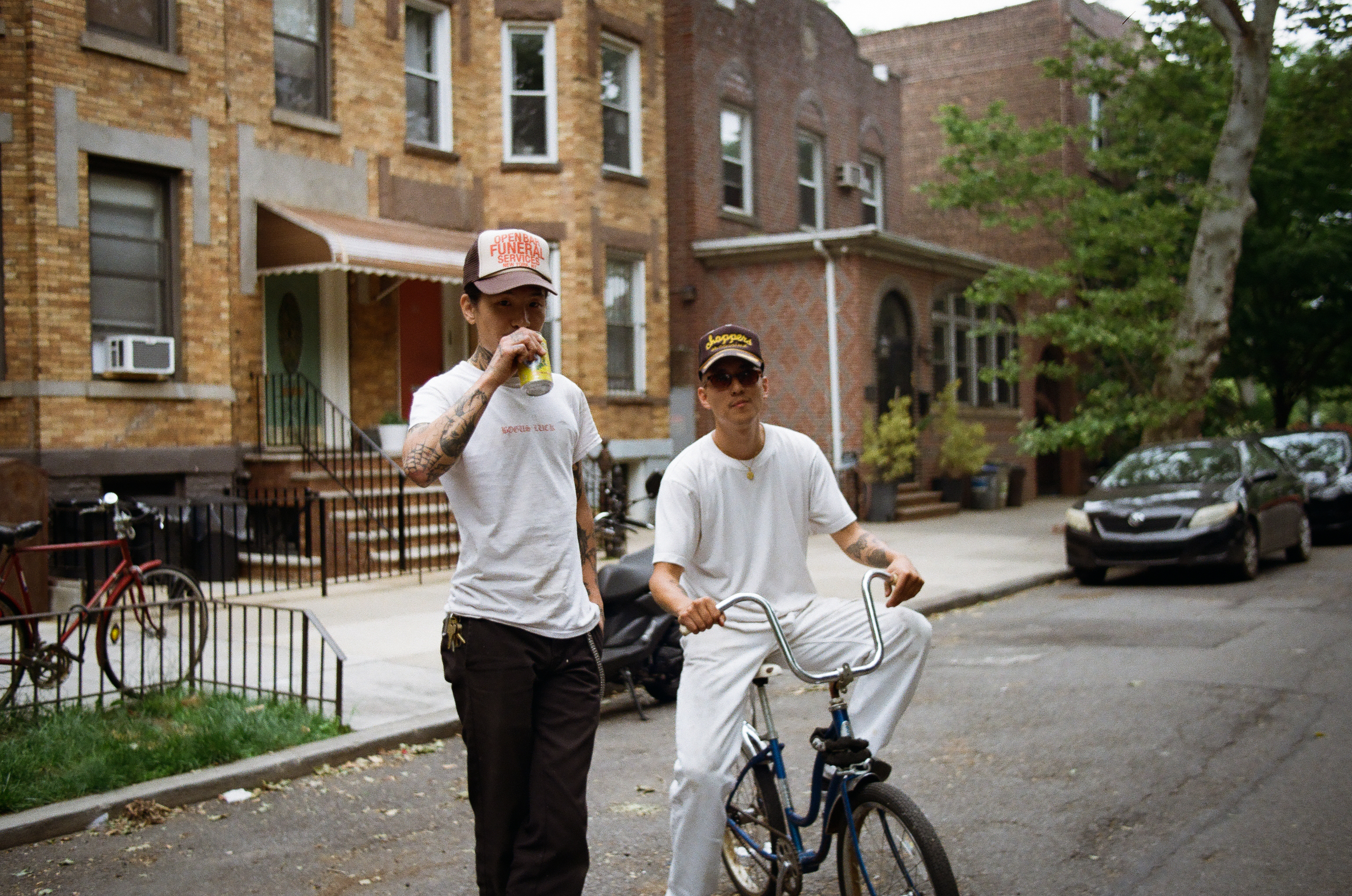 a man riding a bicycle on a city street