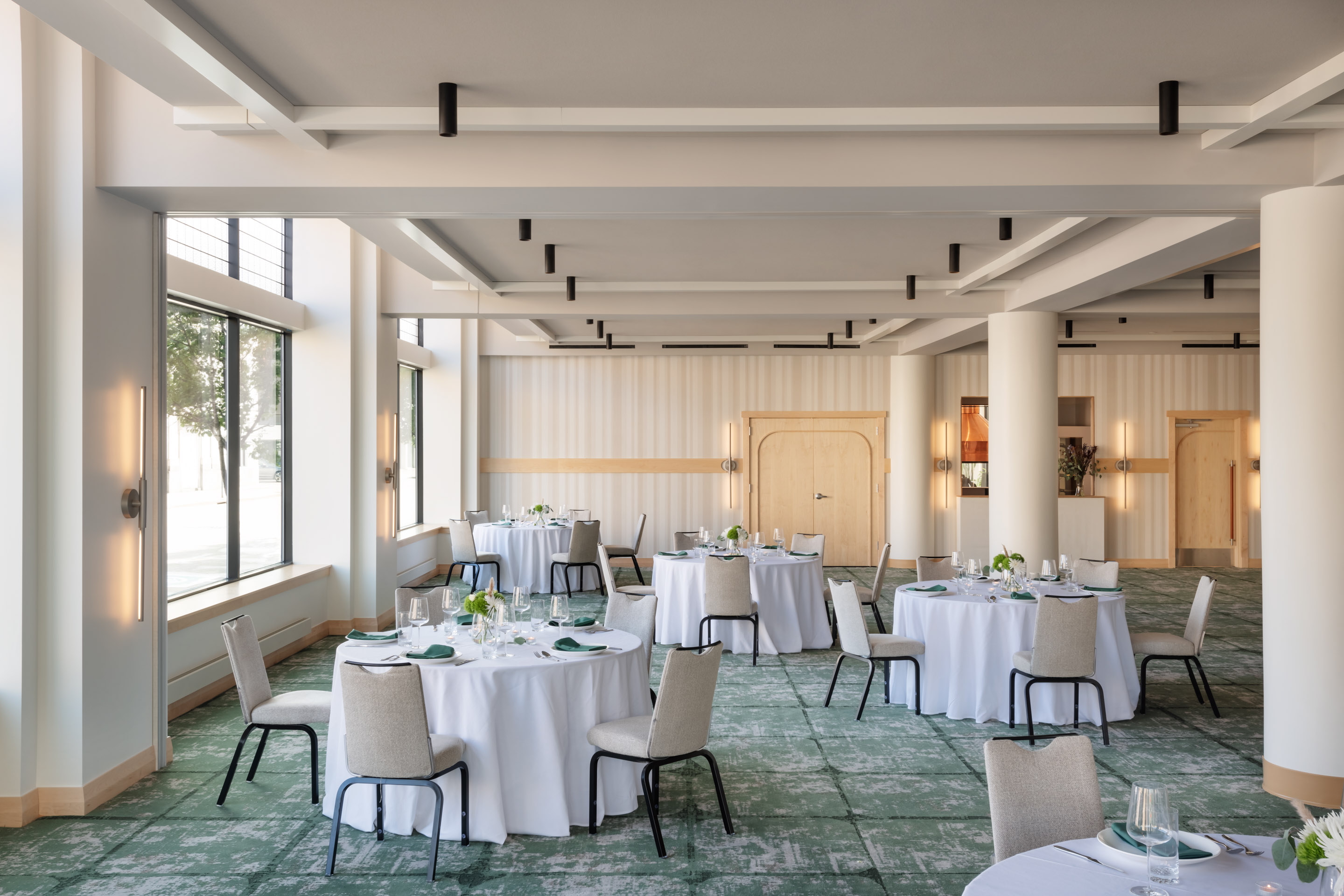 a room with tables