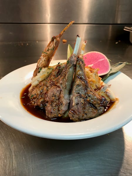 a plate of food with a fork and knife